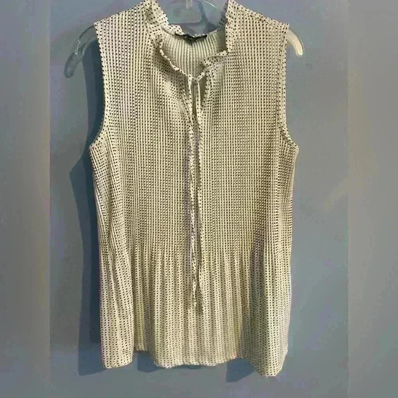 Sleeveless Pleated Ruffle Blouse Adrianna Papell small - Picture 2 of 9